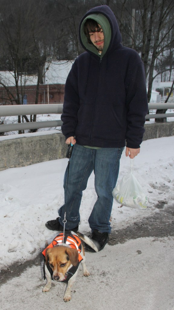Man Walking Dog, along Taggertsville Road, Tuscarora Park Road, Tamaqua, 1-28-2014 (3) - Copy