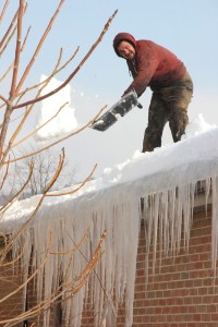 Clearing Snow Off Roof of Life's 2nd Hand Treasures, Tamaqua, 2-19-2014 (7)