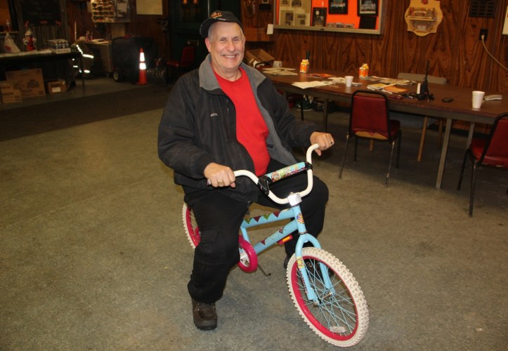 Coaldale Fire Chief on Kid's Bike, Fire House, Coaldale, 2-1-2014 (7)