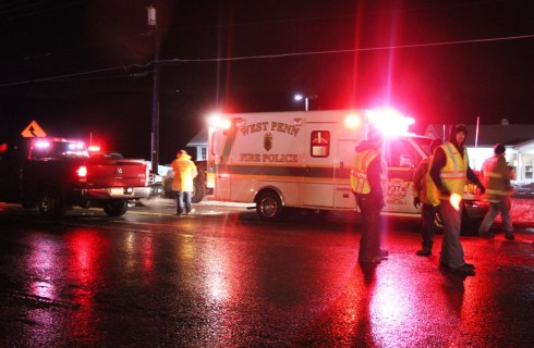 West Penn Fire Company and Fire Police detour traffic at the SR309 and SR895 intersection.