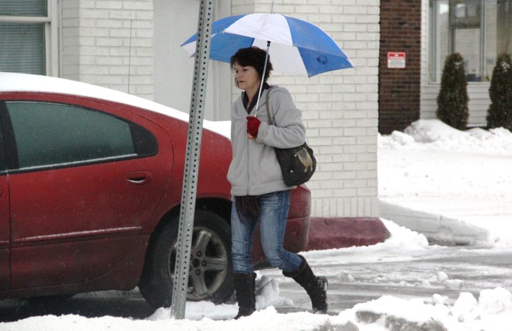 Lady with Umbrella, East Broad Street, Tamaqua, 2-5-2014 (3)