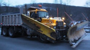 A PennDOT plow truck travels along SR309 in South Tamaqua this evening.