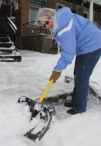Alberta Bonetsky, along with her husband, spent time shoveling her steps along East Broad Street in Tamaqua.