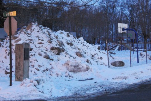 Pictured are snow piles located at the Willing Skate Park behind Boyers Market.