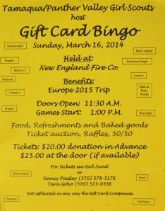 gIFT CARD BINGO, SCOUTS