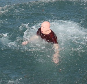 Pictured is Eric Becker, of Shenandoah PA, taking part in the "24-Hour Cold Water Challenge in Support of Team Sanfilippo in Support of Kapes Brothers."