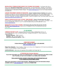 4-11-2014, Tamaqua Chamber of Commerce, Chamber Chatters4