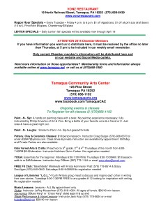 4-17-2014, Tamaqua Chamber of Commerce, Chamber Chatters4