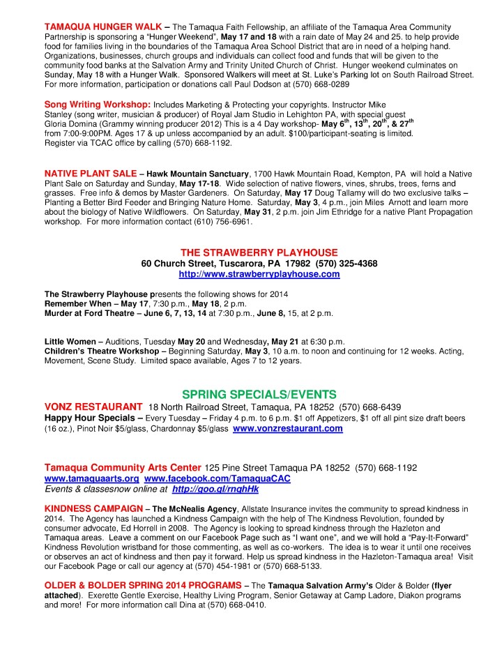 4-25-2014, Tamaqua Chamber of Commerce, Chamber Chatters3