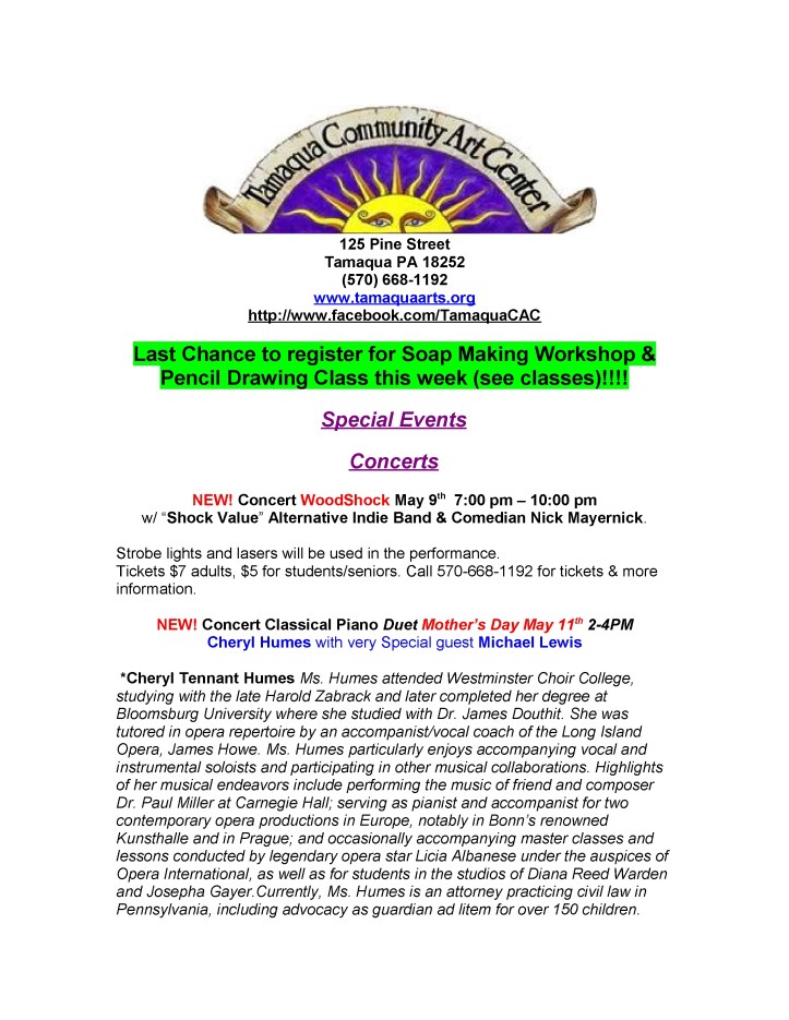4-25-2014, Tamaqua Community Arts Center Newsletter1