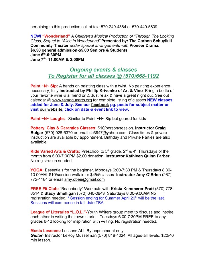 4-25-2014, Tamaqua Community Arts Center Newsletter6