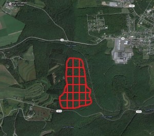 Image from Google Maps. Approximate illustration of burn area via TamaquaArea.com. 