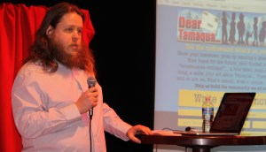 Tamaqua native James Jordan, Artistic Director for Touchstone, talks to visitors during the community meeting about the "Dear Tamaqua" community collaborative. 