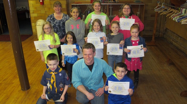 Pictured from front left are Aiden Mlynek, Tamaqua Lions Club President Brian Keich and Derek DeAngelo. From middle left are Ryann Goho, Caitlin Kovatch, Taylor Wargo, Gabby Blasko and Lauren Sheckler. From back left are Ashley DeAngelo, Courtney Kovatch and McKayla Wall.