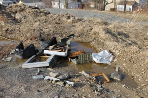 Littered TV and Glass, Sports Field behind High School, Tamaqua, 4-10-2014 (2)