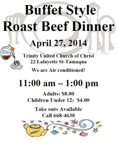 Roast Beef Dinner, Trinity UCC, Tamaqua, FLYER
