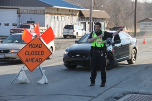 Coaldale Police officer Joseph David detours eastbound traffic through the borough.