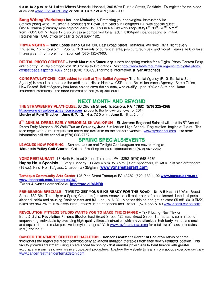 5-16-2014, Tamaqua Chamber of Commerce, Chamber Chatters3