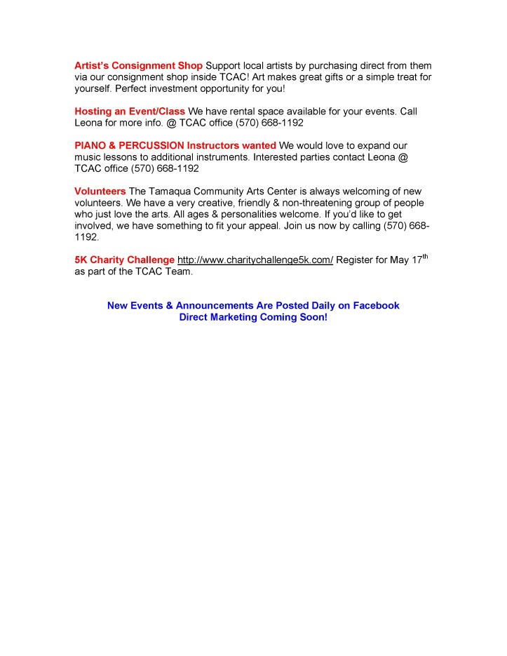 5-16-2014, Tamaqua Community Arts Center Newsletter10