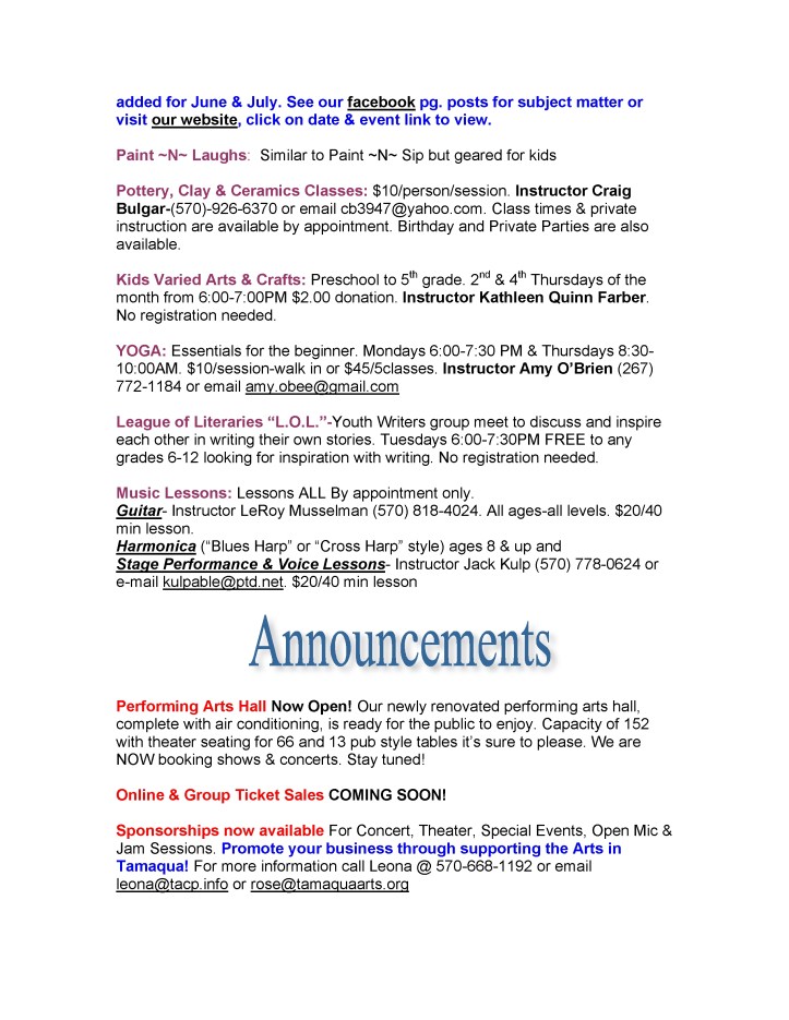 5-16-2014, Tamaqua Community Arts Center Newsletter9
