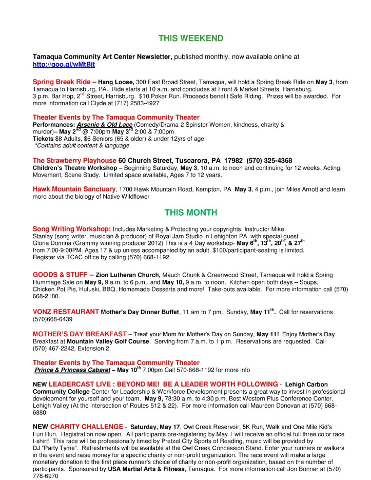 5-2-2014, Tamaqua Chamber of Commerce, Chamber Chatters2