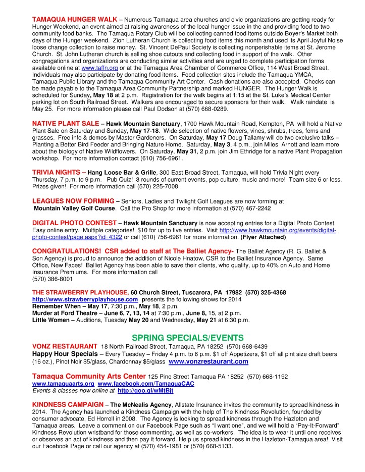 5-2-2014, Tamaqua Chamber of Commerce, Chamber Chatters3