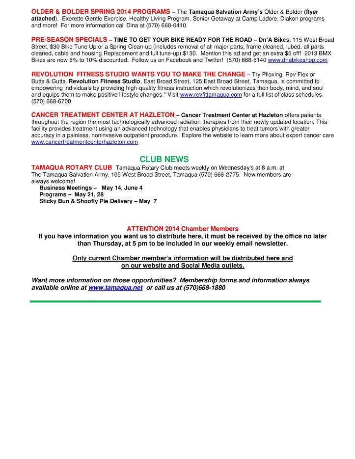 5-2-2014, Tamaqua Chamber of Commerce, Chamber Chatters4