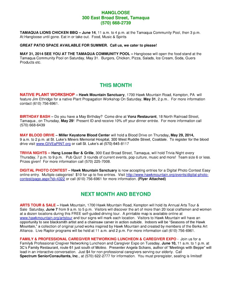 5-23-2014, Tamaqua Chamber of Commerce, Chamber Chatters2