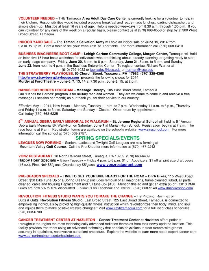 5-23-2014, Tamaqua Chamber of Commerce, Chamber Chatters3