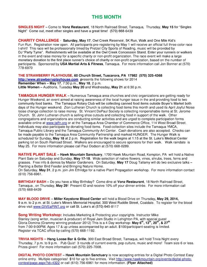 5-9-2014, Tamaqua Chamber of Commerce, Chamber Chatters2