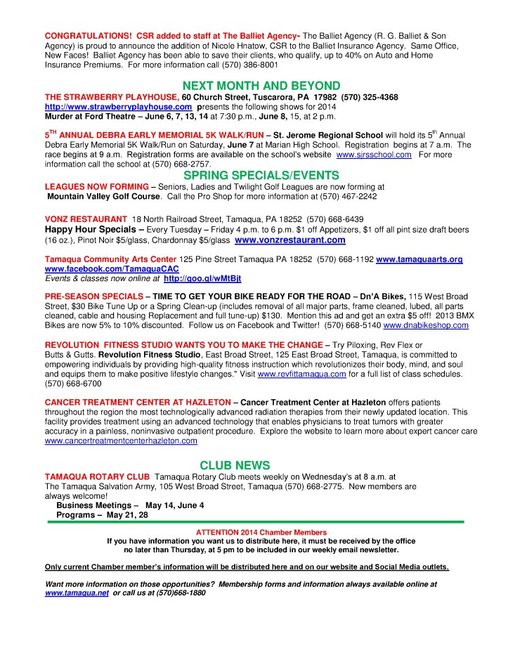 5-9-2014, Tamaqua Chamber of Commerce, Chamber Chatters3