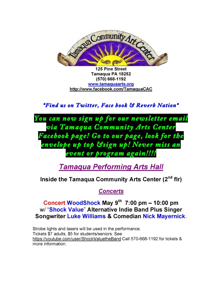 5-9-2014, Tamaqua Community Arts Center Newsletter1