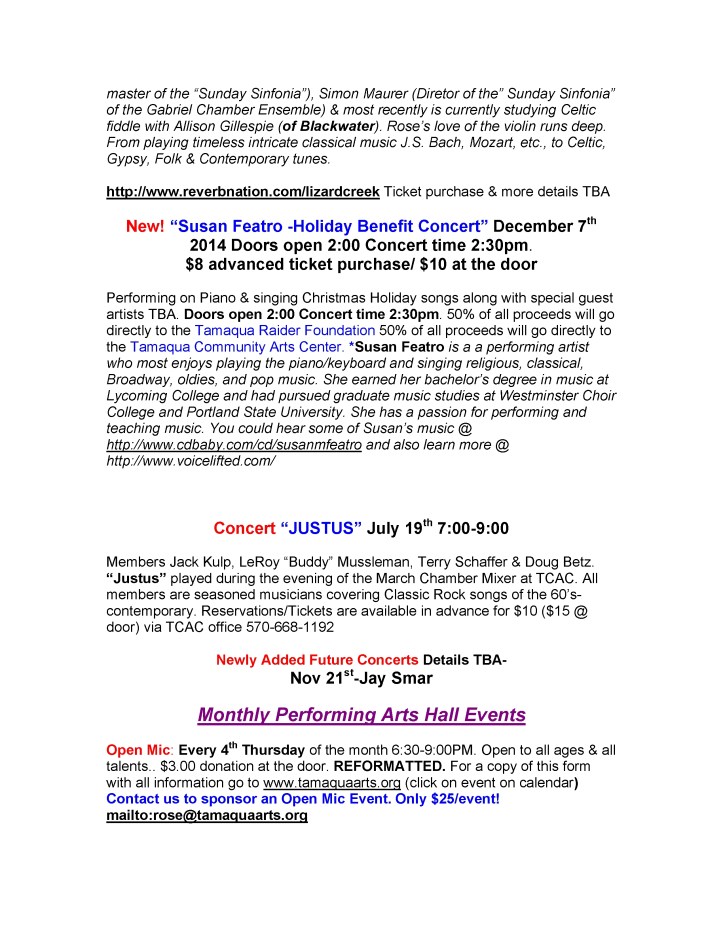 5-9-2014, Tamaqua Community Arts Center Newsletter6