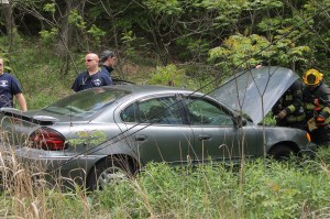 Car Up Grassy Embankment, No. 11 Hill, US209, Coaldale, 5-23-2014 (1)