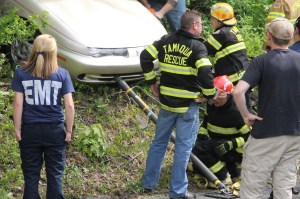 Elderly Woman Drives Through Car Port, Down Embankment, Locust Street, Hometown, 5-20-2014 (25)