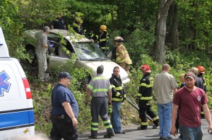 Elderly Woman Drives Through Car Port, Down Embankment, Locust Street, Hometown, 5-20-2014 (36)