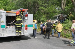 Elderly Woman Drives Through Car Port, Down Embankment, Locust Street, Hometown, 5-20-2014 (50)