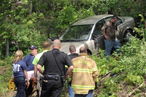 Elderly Woman Drives Through Car Port, Down Embankment, Locust Street, Hometown, 5-20-2014 (53)