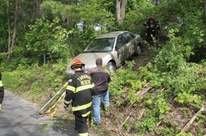 Elderly Woman Drives Through Car Port, Down Embankment, Locust Street, Hometown, 5-20-2014 (60)