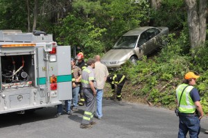Elderly Woman Drives Through Car Port, Down Embankment, Locust Street, Hometown, 5-20-2014 (68)