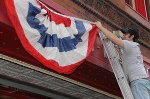 Firefighters Placing Flags, Bunting, American Hose Company, Tamaqua (1)