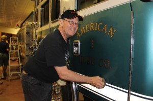 Firefighters Placing Flags, Bunting, American Hose Company, Tamaqua (12)