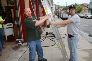 Firefighters Placing Flags, Bunting, American Hose Company, Tamaqua (18)