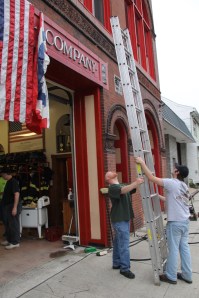Firefighters Placing Flags, Bunting, American Hose Company, Tamaqua (25)