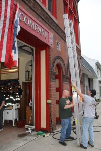 Firefighters Placing Flags, Bunting, American Hose Company, Tamaqua (26)