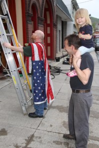 Firefighters Placing Flags, Bunting, American Hose Company, Tamaqua (3)