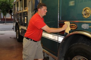 Firefighters Placing Flags, Bunting, American Hose Company, Tamaqua (30)