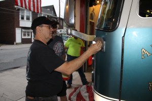 Firefighters Placing Flags, Bunting, American Hose Company, Tamaqua (34)