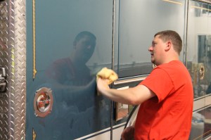 Firefighters Placing Flags, Bunting, American Hose Company, Tamaqua (38)