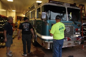 Firefighters Placing Flags, Bunting, American Hose Company, Tamaqua (4)